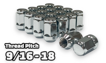 Load image into Gallery viewer, 20-Piece Set | 1.4” Tall | Chrome | 9/16-18 Thread | 3/4” Hex Drive | Bulge Acorn | Wheel Lug Nuts