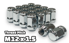 Load image into Gallery viewer, 16-Piece Set | 1.4” Tall | Chrome | 12x1.5 Thread | 3/4” Hex Drive | Bulge Acorn | Wheel Lug Nuts