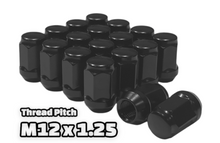 Load image into Gallery viewer, 16-Piece Set | 1.4” Tall | Black | 12x1.25 Thread | 3/4” Hex Drive | Bulge Acorn | Wheel Lug Nuts
