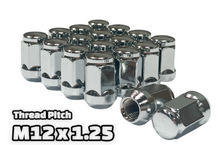 Load image into Gallery viewer, 16-Piece Set | 1.4” Tall | Chrome | 12x1.25 Thread | 3/4” Hex Drive | Bulge Acorn | Wheel Lug Nuts