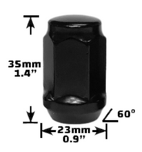 Load image into Gallery viewer, 16-Piece Set | 1.4” Tall | Black | 12x1.5 Thread | 3/4” Hex Drive | Bulge Acorn | Wheel Lug Nuts