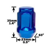 Load image into Gallery viewer, 16-Piece Set | 1.4” Tall | Blue | 12x1.5 Thread | 3/4” Hex Drive | Bulge Acorn | Wheel Lug Nuts