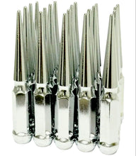 Load image into Gallery viewer, 20PC CHEVY/GMC/RAM 14X1.5 THREAD CHROME SPLINE SPIKE LUG NUTS 4.5"+ SAFETY KEY