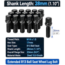 Load image into Gallery viewer, 20pcs M14x1.5 Black Ball Seat Extended Lug Bolts Fit Mercedes Stock Rims