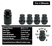 Load image into Gallery viewer, Black 12x1.5 Cone Seat Anti-Theft Wheel Lock Lug Nut Set