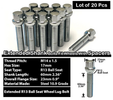 Load image into Gallery viewer, 20x Chrome 14x1.5 Ball Seat Extended Lug Bolts 60mm Shank Fit Mercedes Stock Rims