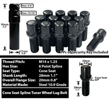Load image into Gallery viewer, 20x Black M14x1.25 Cone Seat Spline Lug Bolt 28mm Shank Fit BMW Mini G&F-Body Rim