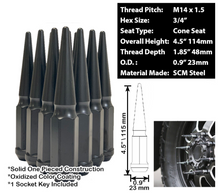Load image into Gallery viewer, 24PC 14X1.5 SPIKE LUG NUTS 4.5&quot; + KEY [FIT: CHEVROLET]
