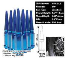 Load image into Gallery viewer, 24PC 14X1.5 SPIKE LUG NUTS 4.5&quot; + KEY [FIT: CHEVROLET]
