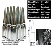 Load image into Gallery viewer, 24PC 14X1.5 SPIKE LUG NUTS 4.5&quot; + KEY [FIT: CHEVROLET]
