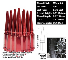 Load image into Gallery viewer, 24PC 14X1.5 SPIKE LUG NUTS 4.5&quot; + KEY [FIT: CHEVROLET]
