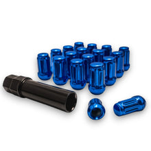 Load image into Gallery viewer, 24-Piece Set 1.4” Tall Blue 12x1.5 Thread 6 Spline Tuner Locker Performance Wheel Lug Nuts Plus Security Socket
