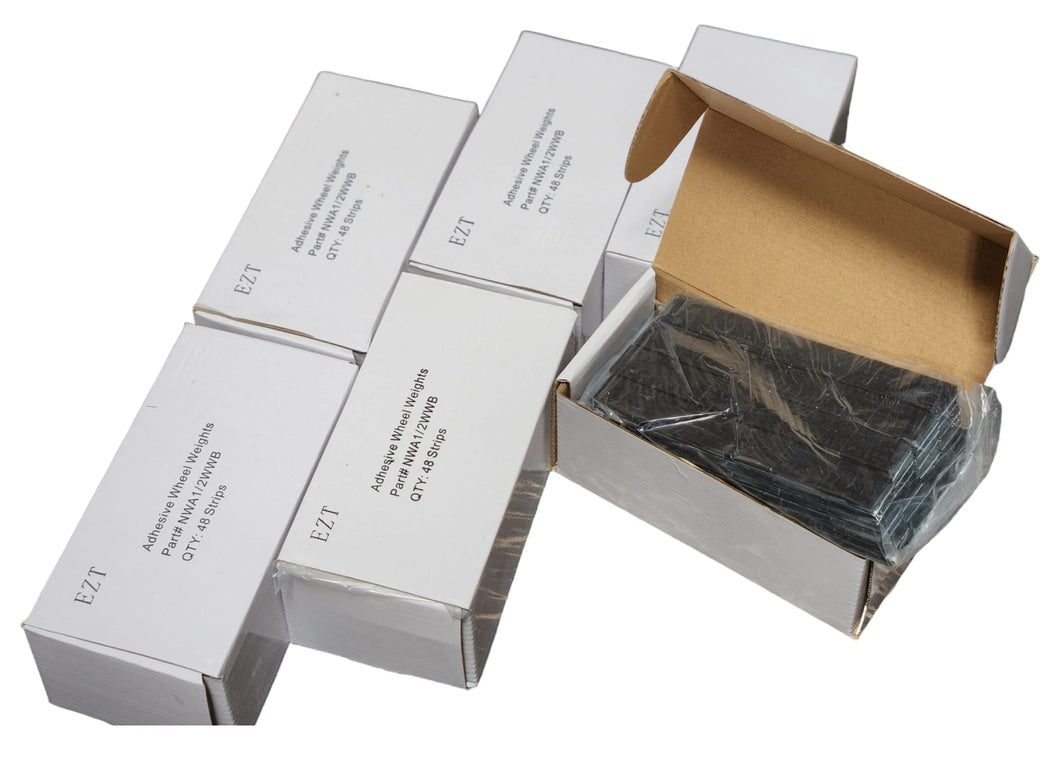 6 BOXES 1/2oz BLACK WHEEL WEIGHTS STICK ON ADHESIVE TAPE 54Lbs LEAD-FREE 1728PCs