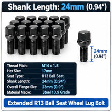 Load image into Gallery viewer, 20pcs M14x1.5 Black Ball Seat Extended Lug Bolts Fit Mercedes Stock Rims
