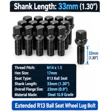 Load image into Gallery viewer, 20pcs M14x1.5 Black Ball Seat Extended Lug Bolts Fit Mercedes Stock Rims
