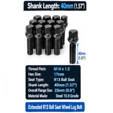 Load image into Gallery viewer, 20pcs M14x1.5 Black Ball Seat Extended Lug Bolts Fit Mercedes Stock Rims
