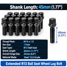 Load image into Gallery viewer, 20pcs M14x1.5 Black Ball Seat Extended Lug Bolts Fit Mercedes Stock Rims
