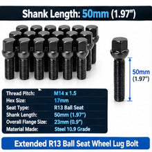 Load image into Gallery viewer, 20pcs M14x1.5 Black Ball Seat Extended Lug Bolts Fit Mercedes Stock Rims
