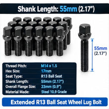 Load image into Gallery viewer, 20pcs M14x1.5 Black Ball Seat Extended Lug Bolts Fit Mercedes Stock Rims
