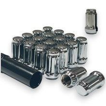 Load image into Gallery viewer, 16-Piece Set 1.4” Tall Chrome 1/2-20 Thread 6 Spline Tuner Locker Performance Wheel Lug Nuts Plus Security Socket
