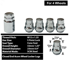 Load image into Gallery viewer, 4x Chrome 12x1.25 Cone Seat Anti-Theft Wheel Lock Fits Nissan, Infiniti Aftermarket Rims
