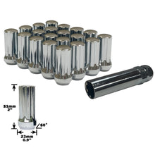 Load image into Gallery viewer, M12x1.5 Chrome Spline Tuner Wheel Lug Nut 2" Tall &amp; Socket Key Fits AFTERMARKET WHEELS
