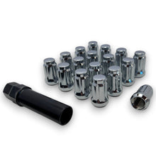 Load image into Gallery viewer, M12x1.25 Red 6 Spline Tuner Lug Nuts 1.4" Tall Cone Seat + Socket Key For Nissan Infiniti Subaru &amp; more Fits Aftermarket Wheels
