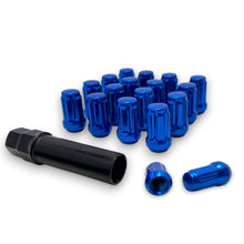 Load image into Gallery viewer, M12x1.25 Red 6 Spline Tuner Lug Nuts 1.4" Tall Cone Seat + Socket Key For Nissan Infiniti Subaru &amp; more Fits Aftermarket Wheels
